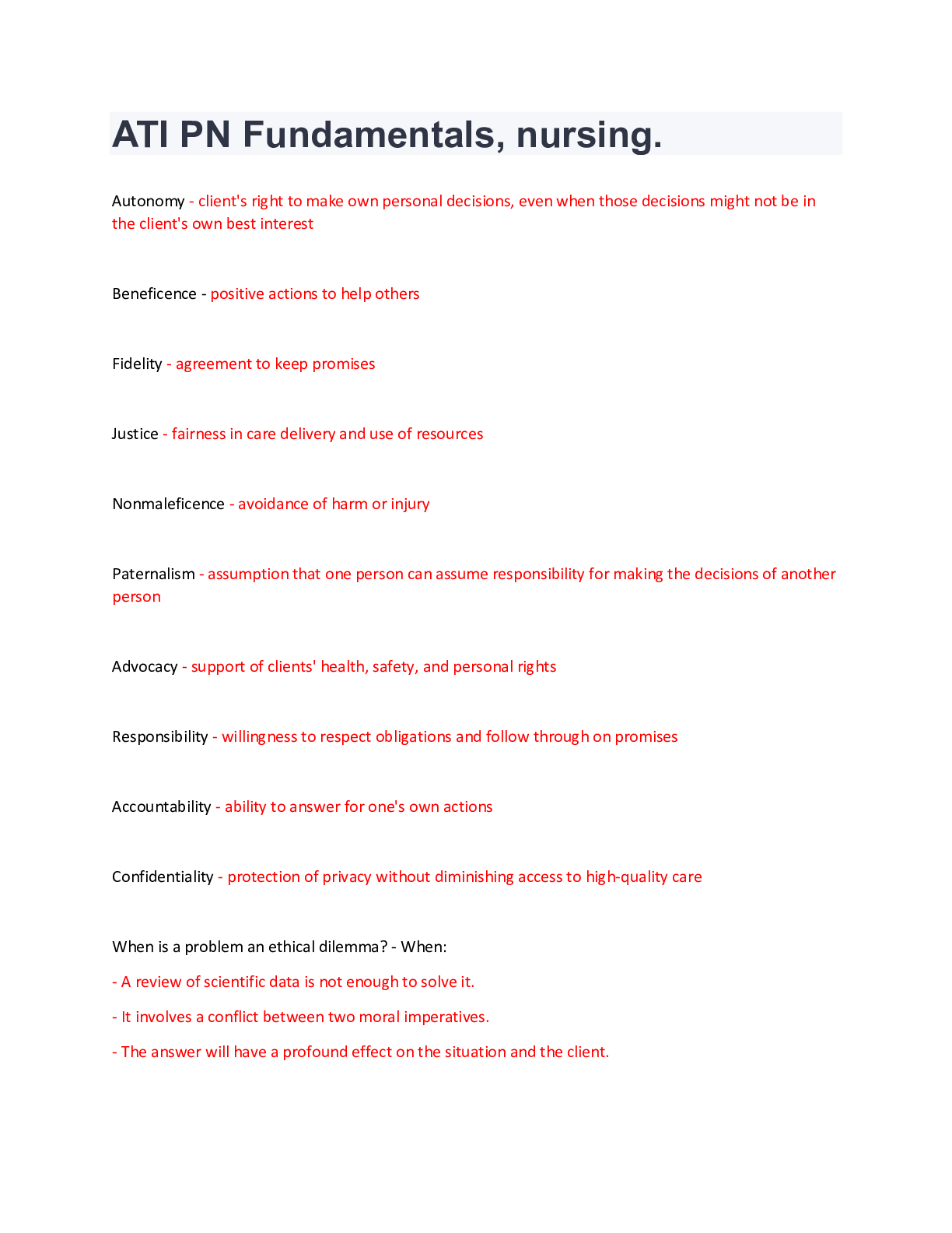 Preview image for ATI PN Fundamentals, nursing.